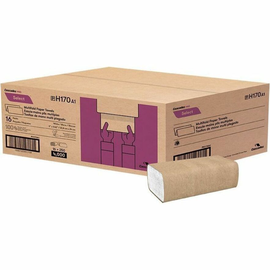 1 Ply - Multifold - 9.10" Width x 9.40" Length - White - Fiber - 16 / Case