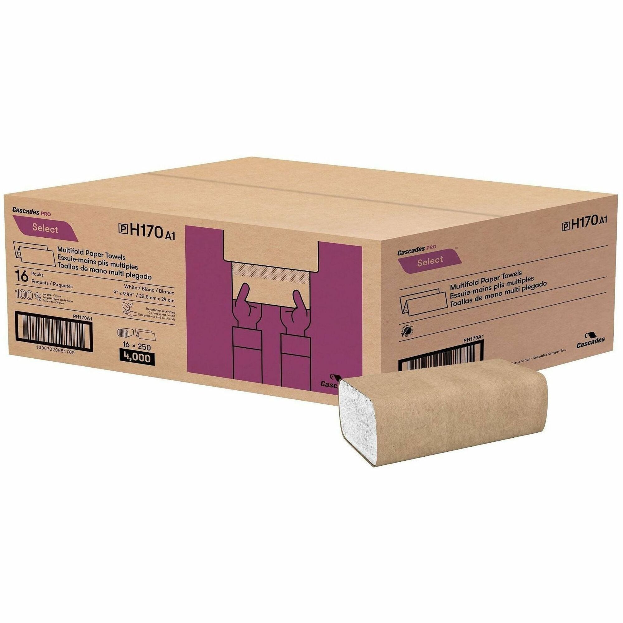 1 Ply - Multifold - 9.10" Width x 9.40" Length - White - Fiber - 16 / Case