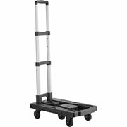 Telescopic Handle - 250 lb Load Capacity - 4 Casters - Aluminum, Polypropylene - 12.60" Width x 19.30" Depth x 4.10" Height - Black - 1 Each