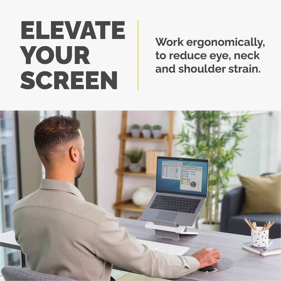Up to 14" Screen Support - 8.80 lb Load Capacity - 0.50" Height x 9.20" Width x 10.50" Depth - White - For Notebook - Adjustable Height, Ergonomic, Adjustable, Compact, Lightweight, Portable