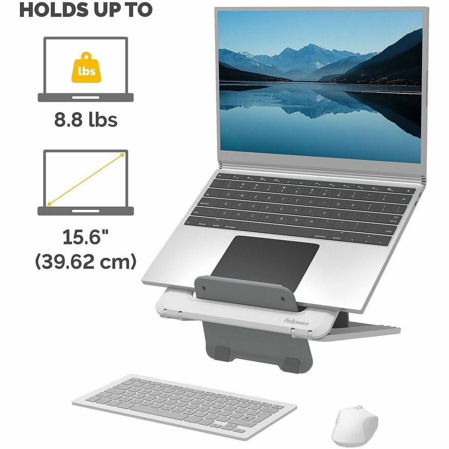 Up to 14" Screen Support - 8.80 lb Load Capacity - 0.50" Height x 9.20" Width x 10.50" Depth - White - For Notebook - Adjustable Height, Ergonomic, Adjustable, Compact, Lightweight, Portable