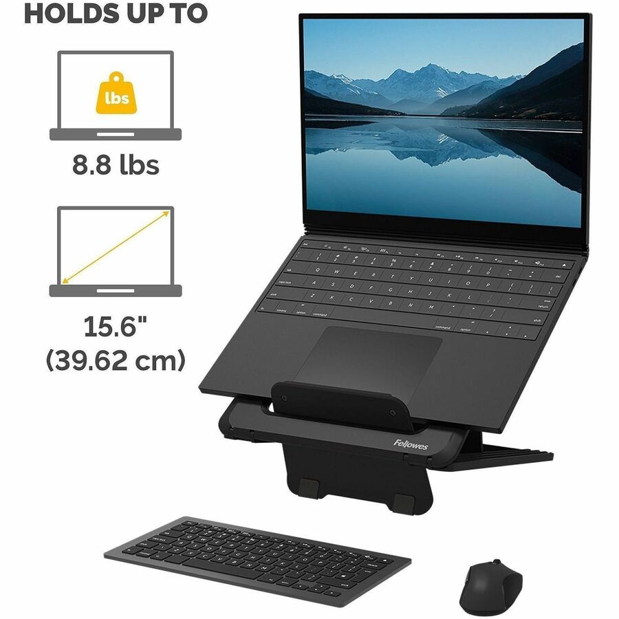 Up to 14" Screen Support - 8.80 lb Load Capacity - 0.50" Height x 9.25" Width x 10.50" Depth - Black - For Notebook - Adjustable Height, Ergonomic, Compact, Lightweight, Portable, Adjustable
