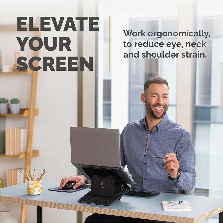 Up to 14" Screen Support - 8.80 lb Load Capacity - 0.50" Height x 9.25" Width x 10.50" Depth - Black - For Notebook - Adjustable Height, Ergonomic, Compact, Lightweight, Portable, Adjustable