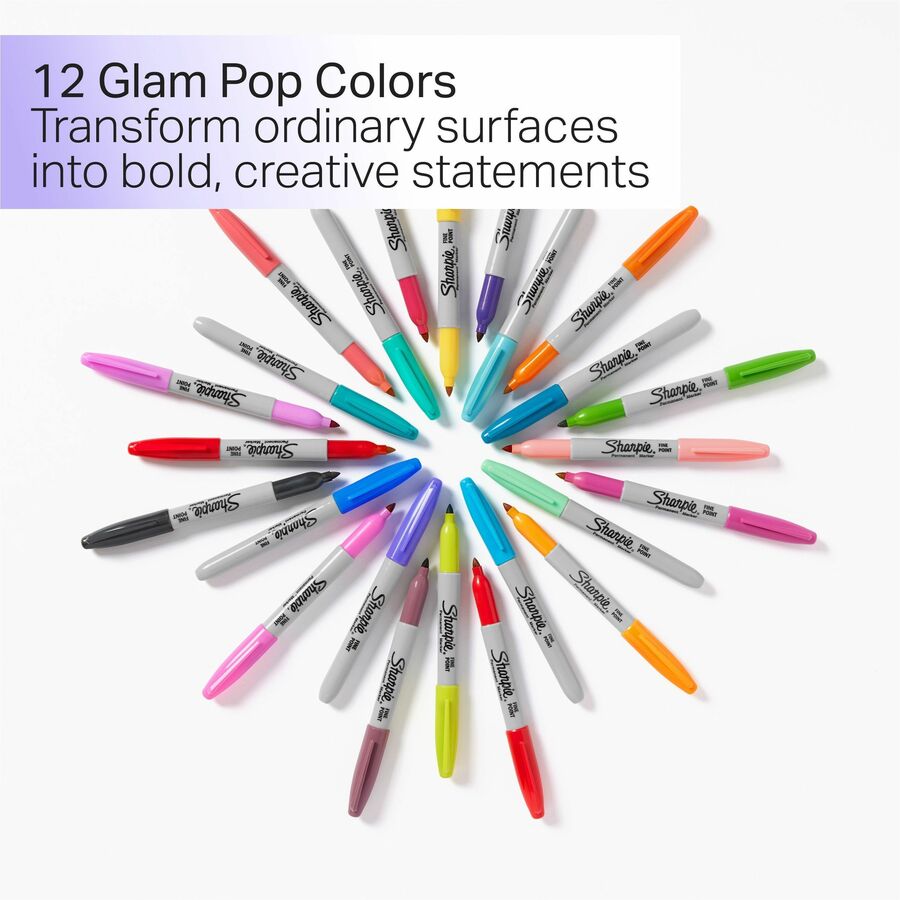 Sharpie Glam Pop Permanent Markers - Fine Marker Point - Assorted Ink - 34 / Pack