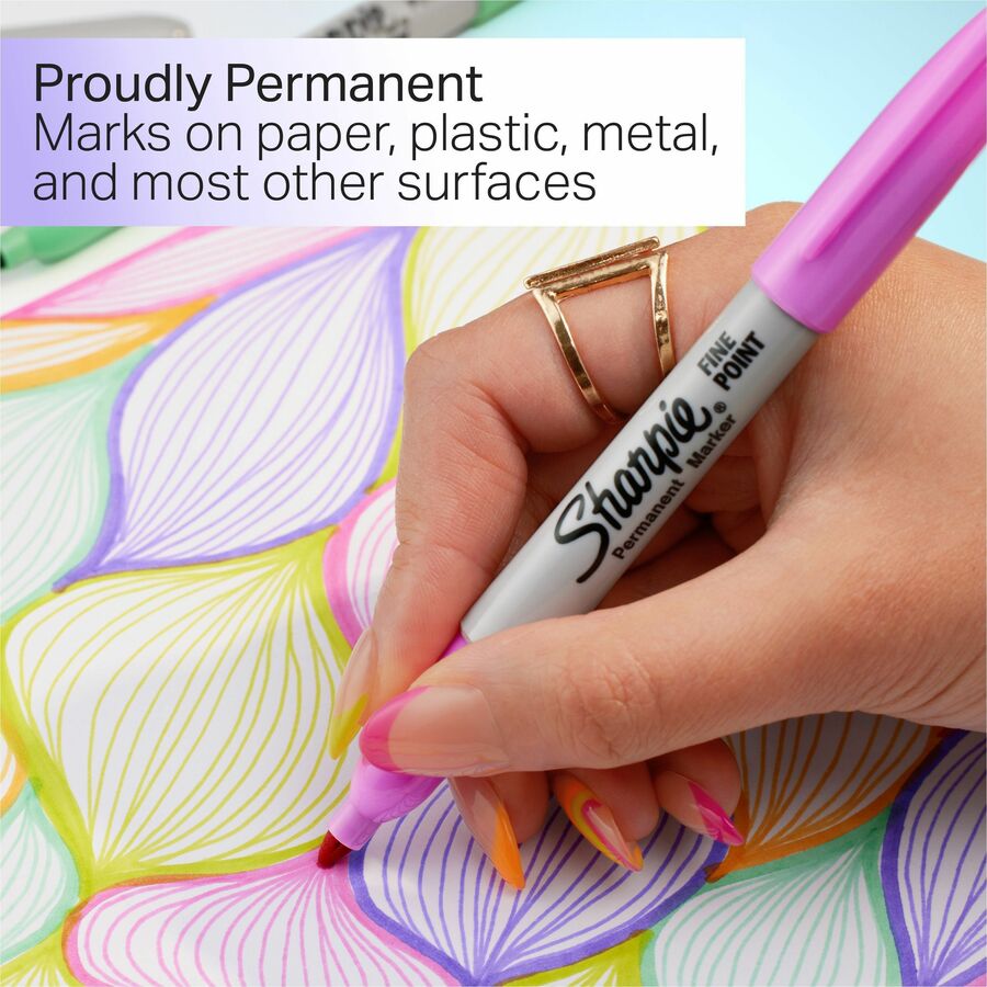 Sharpie Glam Pop Permanent Markers - Fine Marker Point - Assorted Ink - 34 / Pack