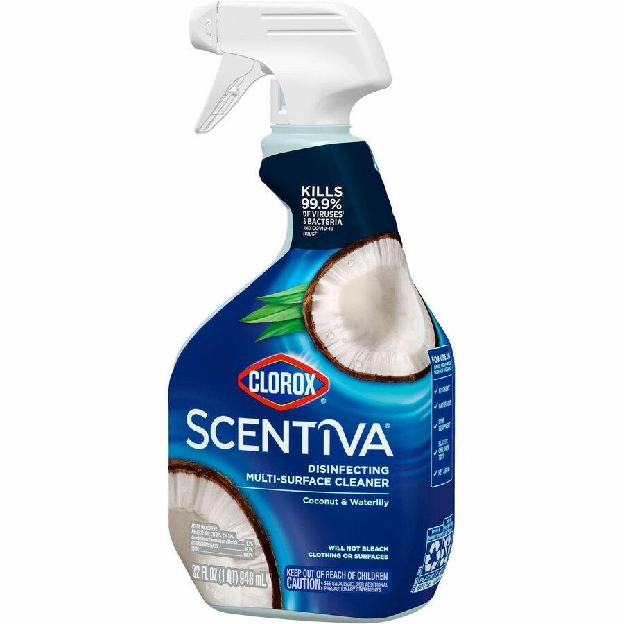 Clorox Scentiva Multi-Surface Cleaner - For Multi Surface, Home, Multipurpose - Spray - 32 fl oz (1 quart) - Coconut & Water Lily Scent - Bleach-free, Disinfectant, Long Lasting, Freshen, Deodorize - Blue - 1 Each