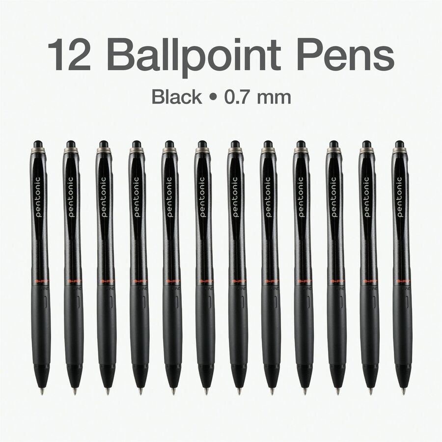 Pentonic Retractable Ballpoint Pens - 0.7 mm Fine Pen Point - Retractable - Black Ink - Nickel Silver Tip - 1 Dozen