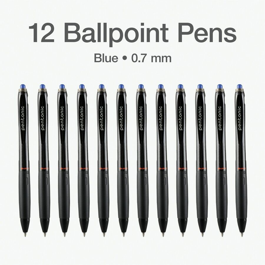 Pentonic Retractable Ballpoint Pens - 0.7 mm Fine Pen Point - Retractable - Blue Ink - Nickel Silver Tip - 1 Dozen