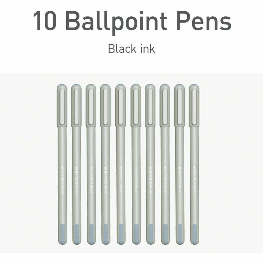 Pentonic Frosted Barrel Ballpoint Pens - 0.7 mm Fine Pen Point - Black Ink - Frost, Gray Barrel - 10 / Box