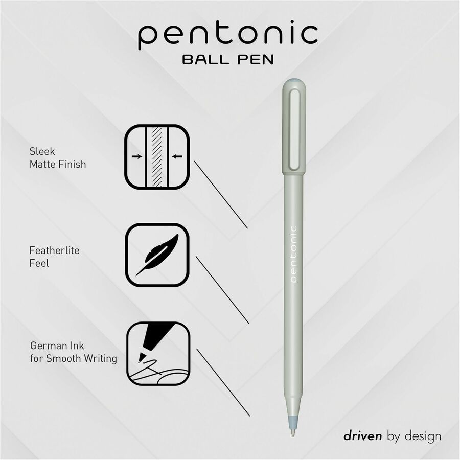 Pentonic Frosted Barrel Ballpoint Pens - 0.7 mm Fine Pen Point - Black Ink - Frost, Gray Barrel - 10 / Box