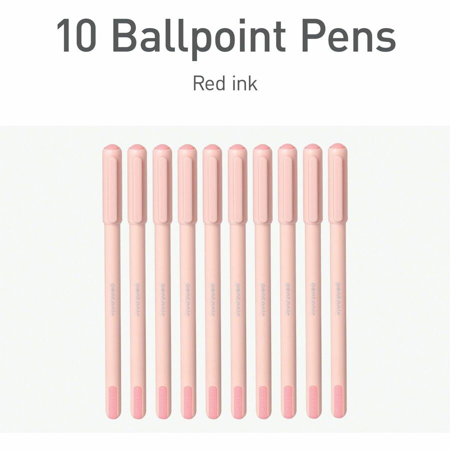 Pentonic Frosted Barrel Ballpoint Pens - 0.7 mm Fine Pen Point - Red Ink - Frost, Pink Barrel - 10 / Box