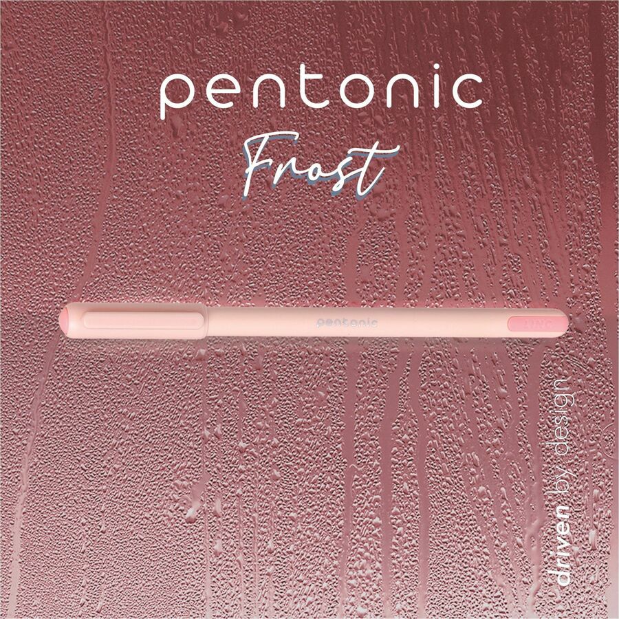 Pentonic Frosted Barrel Ballpoint Pens - 0.7 mm Fine Pen Point - Red Ink - Frost, Pink Barrel - 10 / Box