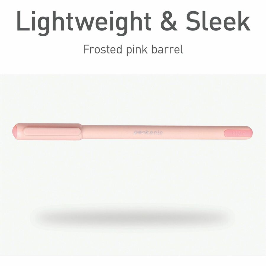 Pentonic Frosted Barrel Ballpoint Pens - 0.7 mm Fine Pen Point - Red Ink - Frost, Pink Barrel - 10 / Box