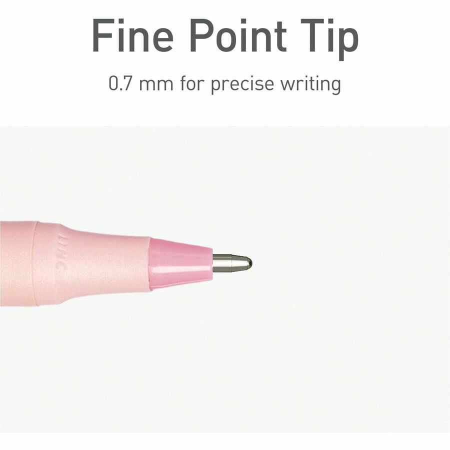 Pentonic Frosted Barrel Ballpoint Pens - 0.7 mm Fine Pen Point - Red Ink - Frost, Pink Barrel - 10 / Box