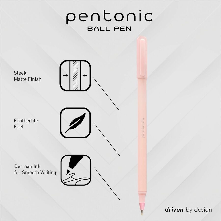 Pentonic Frosted Barrel Ballpoint Pens - 0.7 mm Fine Pen Point - Red Ink - Frost, Pink Barrel - 10 / Box