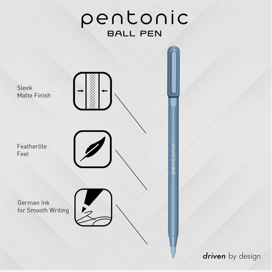 Pentonic Frosted Barrel Ballpoint Pens - 0.7 mm Fine Pen Point - Blue Ink - Frost, Blue Barrel - 10 / Box