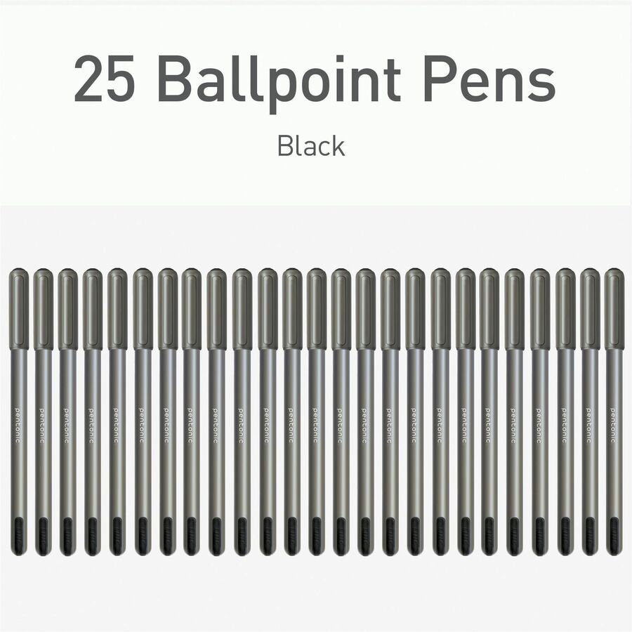 Pentonic Ballpoint Pen Set - 1 mm Pen Point - Black Ink - Nickel Silver Tip - 25 / Box