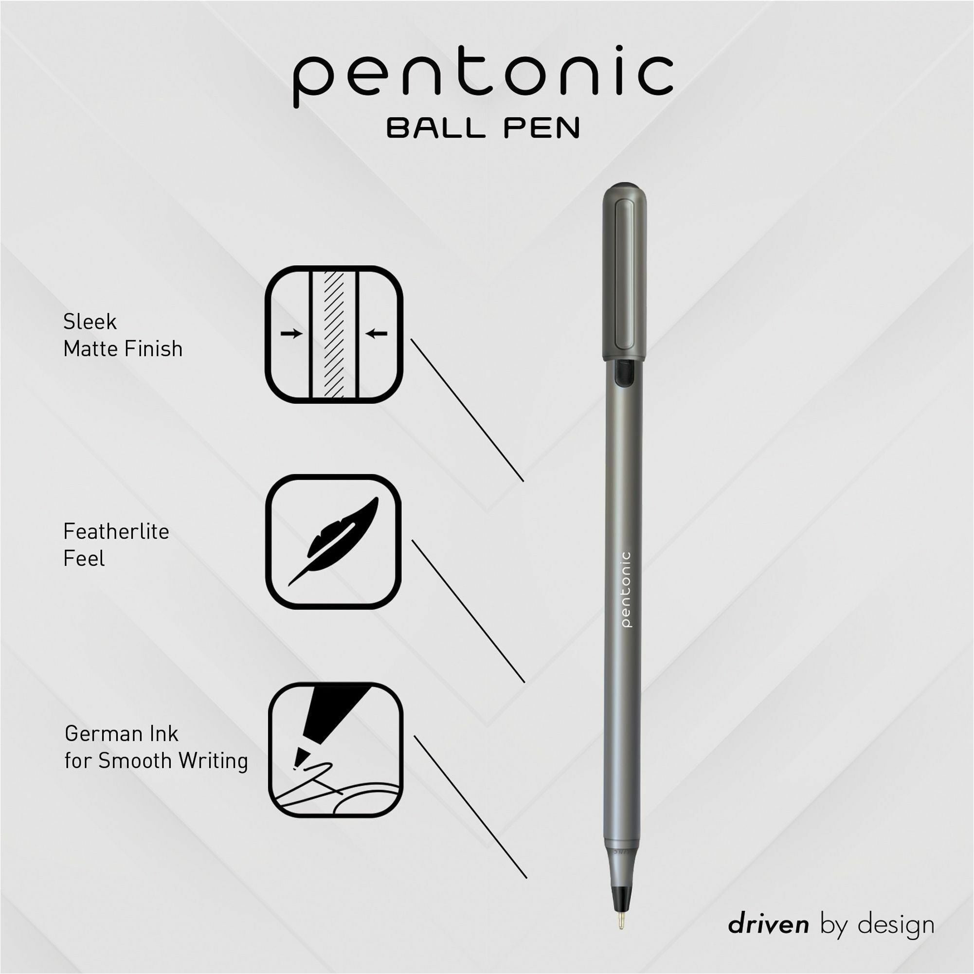 Pentonic Ballpoint Pen Set - 1 mm Pen Point - Black Ink - Nickel Silver Tip - 25 / Box