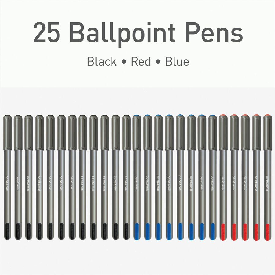 Pentonic Ballpoint Pen Set - 1 mm Pen Point - Multi Ink - Nickel Silver Tip - 25 / Box