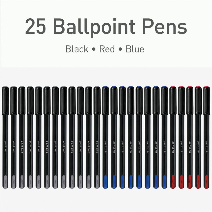 Pentonic Ballpoint Pen Set - 0.7 mm Pen Point - Assorted Ink - Nickel Silver Tip - 25 / Box