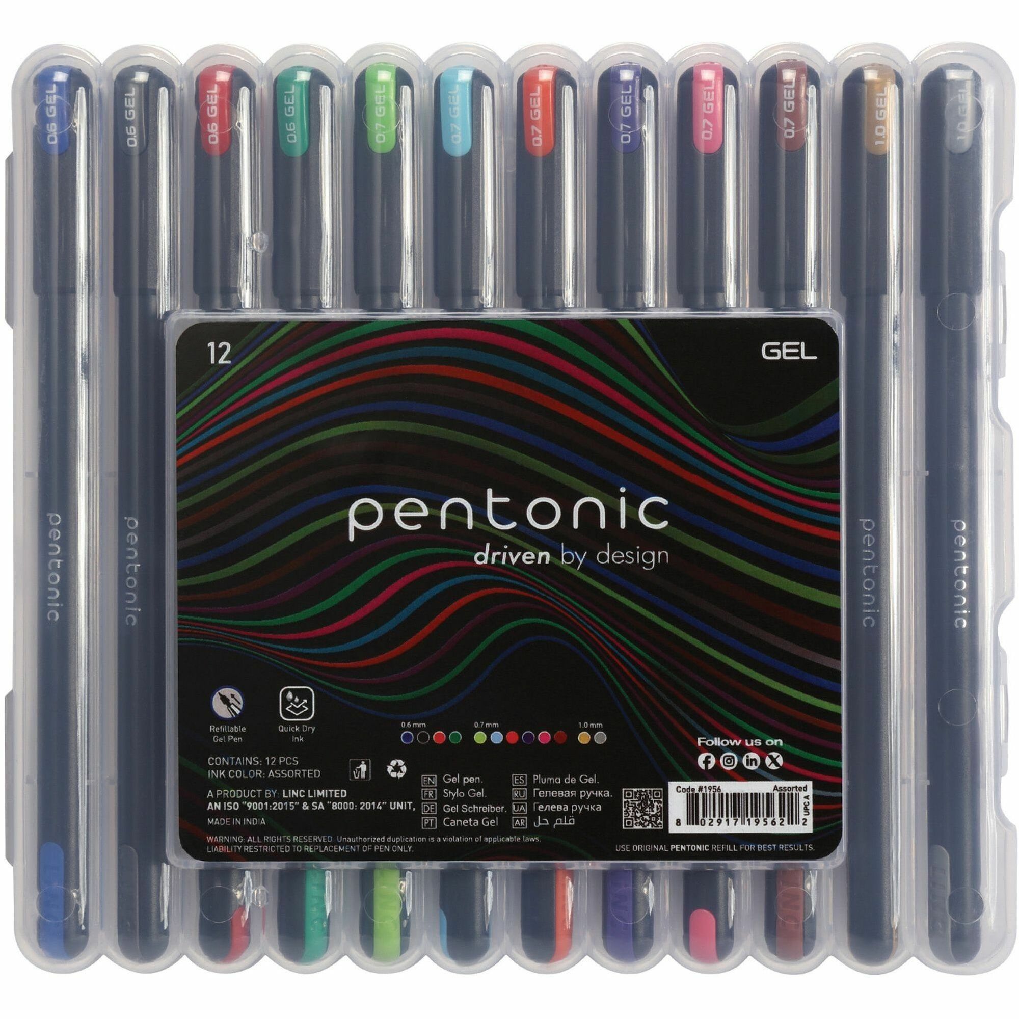 1 mm Pen Point - Assorted Ink - Gel-based - 12 / Pack