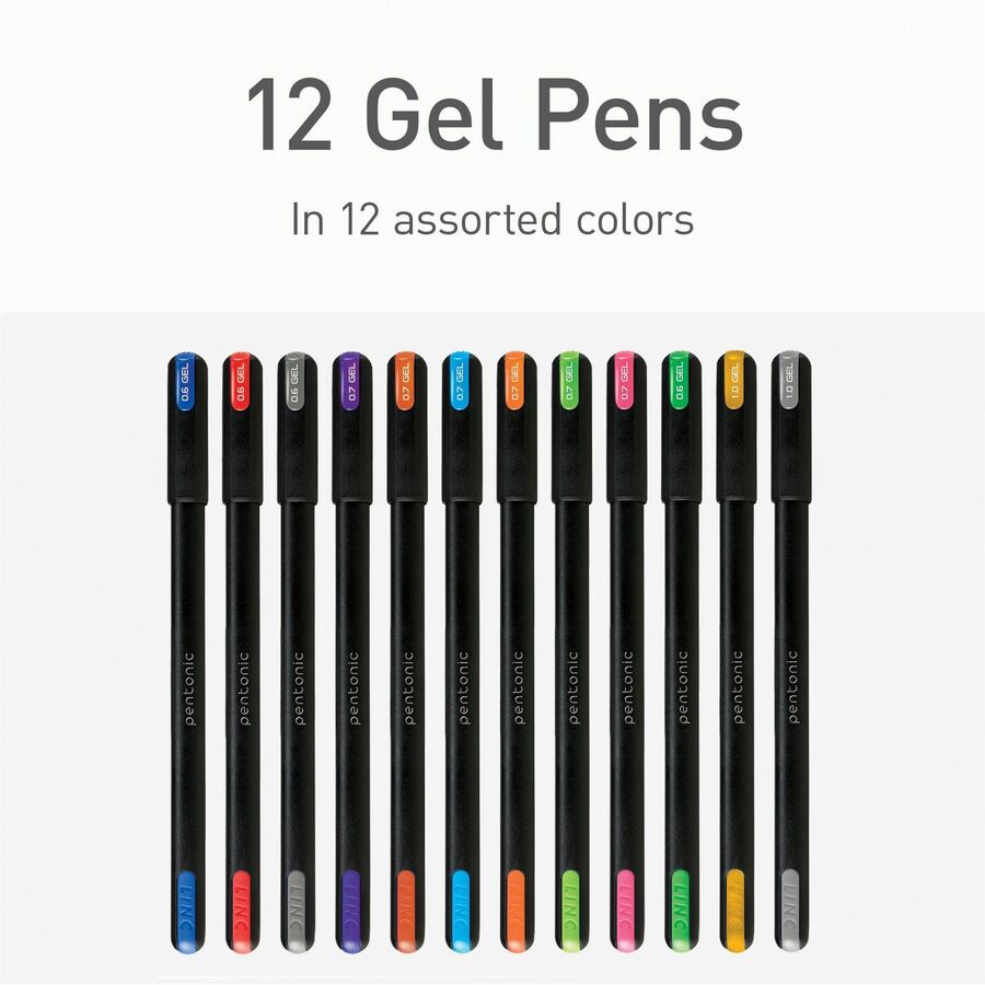 1 mm Pen Point - Assorted Ink - Gel-based - 12 / Pack