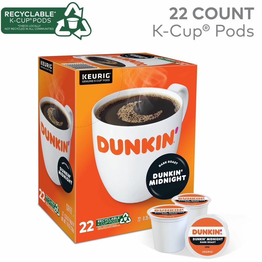 Dunkin'&reg; K-Cup Midnight Coffee - Compatible with Keurig Brewer - Dark - K-Cup - Dunkin' Midnight - Kosher - 22 / Box