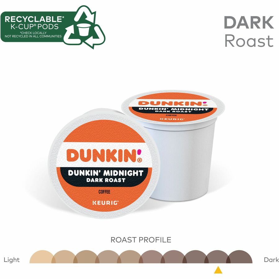 Dunkin'&reg; K-Cup Midnight Coffee - Compatible with Keurig Brewer - Dark - K-Cup - Dunkin' Midnight - Kosher - 22 / Box