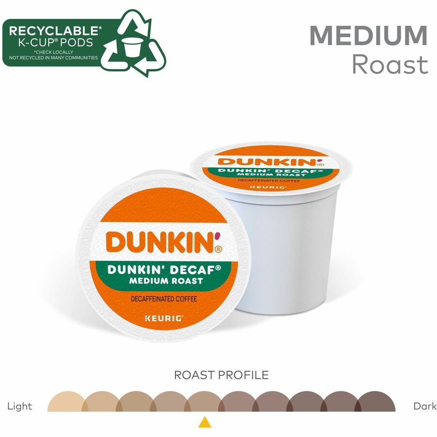 Dunkin'&reg; K-Cup Decaf Coffee - Compatible with Keurig Brewer - Medium - K-Cup - Decaf - Kosher - Decaffeinated - 22 / Box