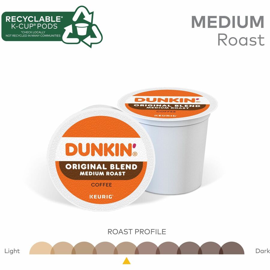 Dunkin'&reg; K-Cup Original Blend Coffee - Compatible with Keurig Brewer - Medium - K-Cup - Original - Kosher - 22 / Box
