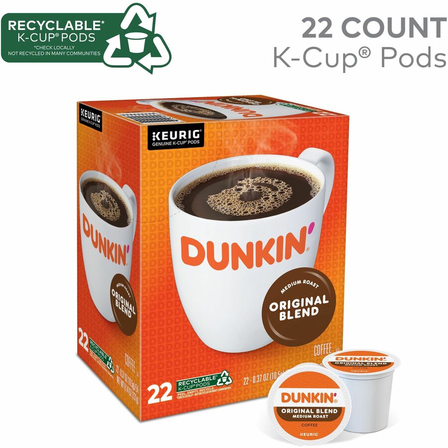 Dunkin'&reg; K-Cup Original Blend Coffee - Compatible with Keurig Brewer - Medium - K-Cup - Original - Kosher - 22 / Box