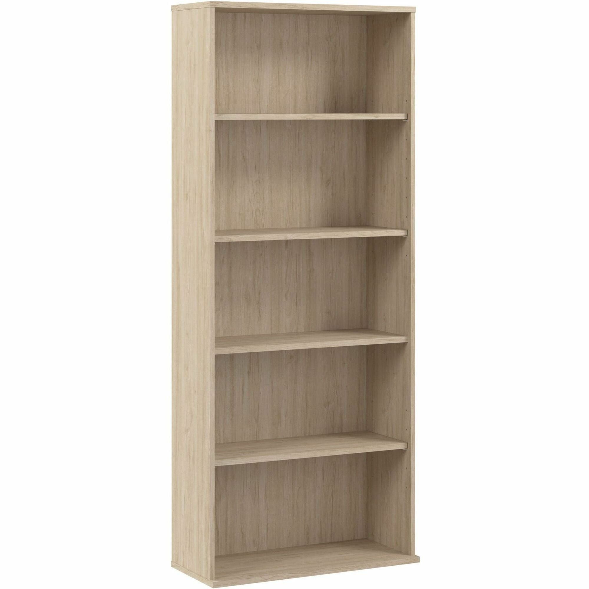 Bush Business Furniture Hustle Tall 5 Shelf Bookcase, 72"H x 30"W x 13"D, 3 Adjustable Shelves, Natural Elm Finish, 1 Each