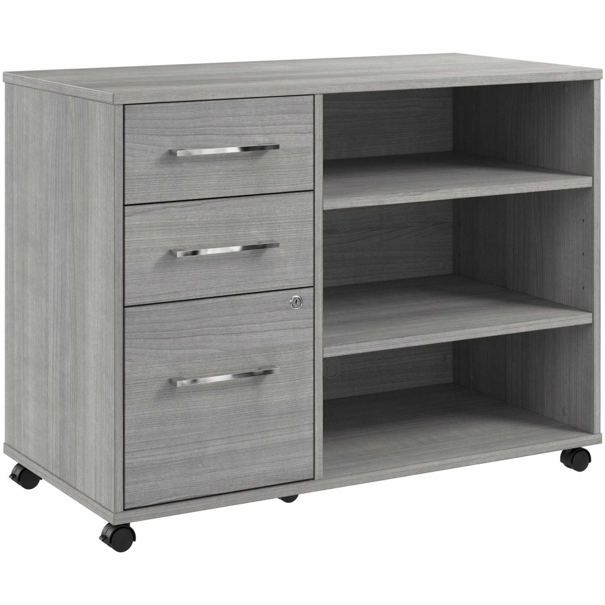 Bush Business Furniture Hustle Office Storage Cabinet with Wheels, 40" Wide, 3 Drawers, 2 Adjustable Shelves, Platinum Gray, 1 Each