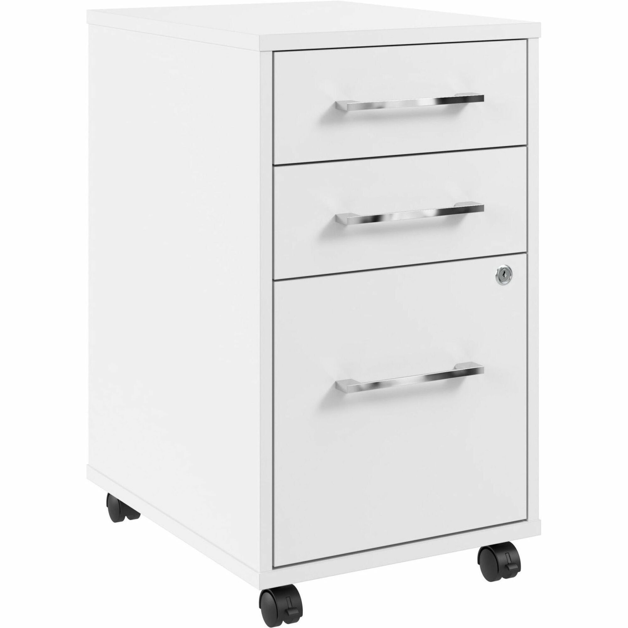 Bush Business Furniture Hustle 3 Drawer Mobile File Cabinet, White, 27"H x 16"W x 20"D, Metal/Plastic/TFL/Engineered Wood, Locking, Rolling, Scratch & Stain Resistant, 1 Each
