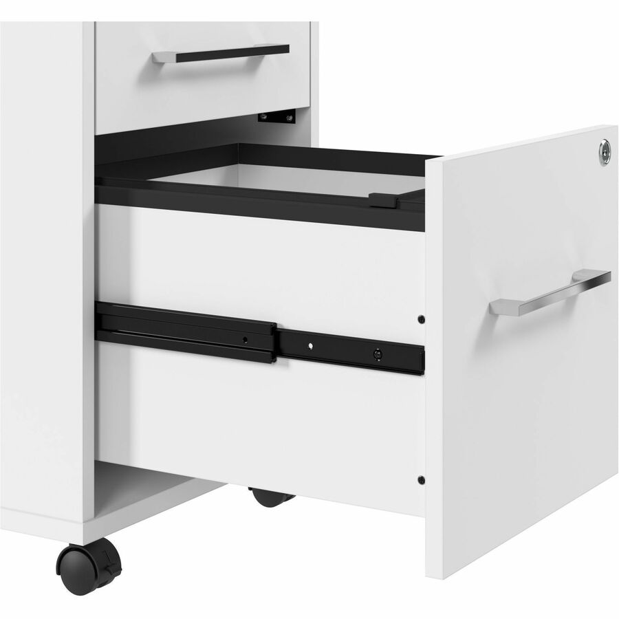 Bush Business Furniture Hustle 3 Drawer Mobile File Cabinet, White, 27"H x 16"W x 20"D, Metal/Plastic/TFL/Engineered Wood, Locking, Rolling, Scratch & Stain Resistant, 1 Each