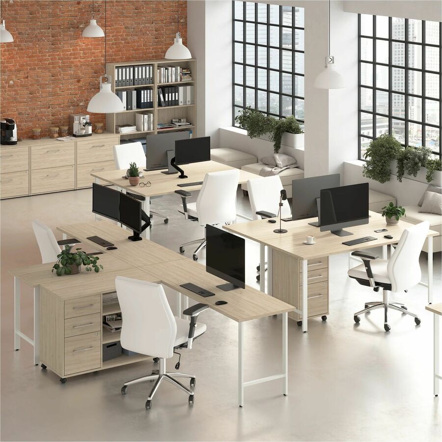 Bush Business Furniture Hustle 60W x 30D L Shaped Computer Desk with Metal Legs, Thermofused Laminate, Natural Elm, 1 Each