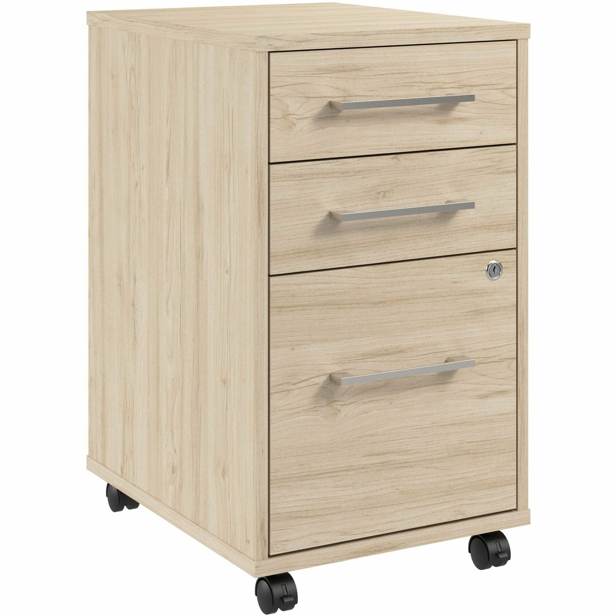 Bush Business Furniture Hustle 3 Drawer Mobile File Cabinet, Natural Elm Finish, 27"H x 16"W x 20"D, Metal/Plastic/TFL/Engineered Wood, Locking Drawers, Rolling Casters, 1 Each
