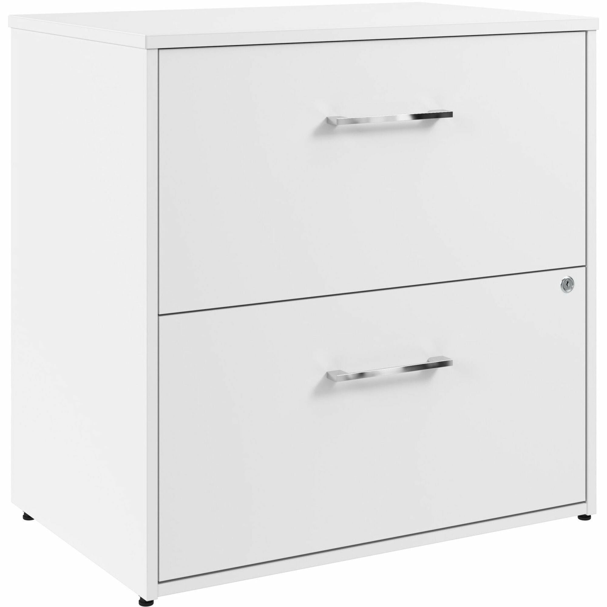 Bush Business Furniture Hustle 2 Drawer Lateral File Cabinet, White, 30" H x 30" W, Metal/Plastic/TFL/Engineered Wood, Lockable Drawers, Ball Bearing Slides, Durable, Scratch & Stain Resistant, 1 Each