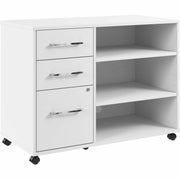Bush Business Furniture Hustle Office Storage Cabinet with Wheels, 3 Drawers, 2 Adjustable Shelves, White, 40" Wide, 1 Each
