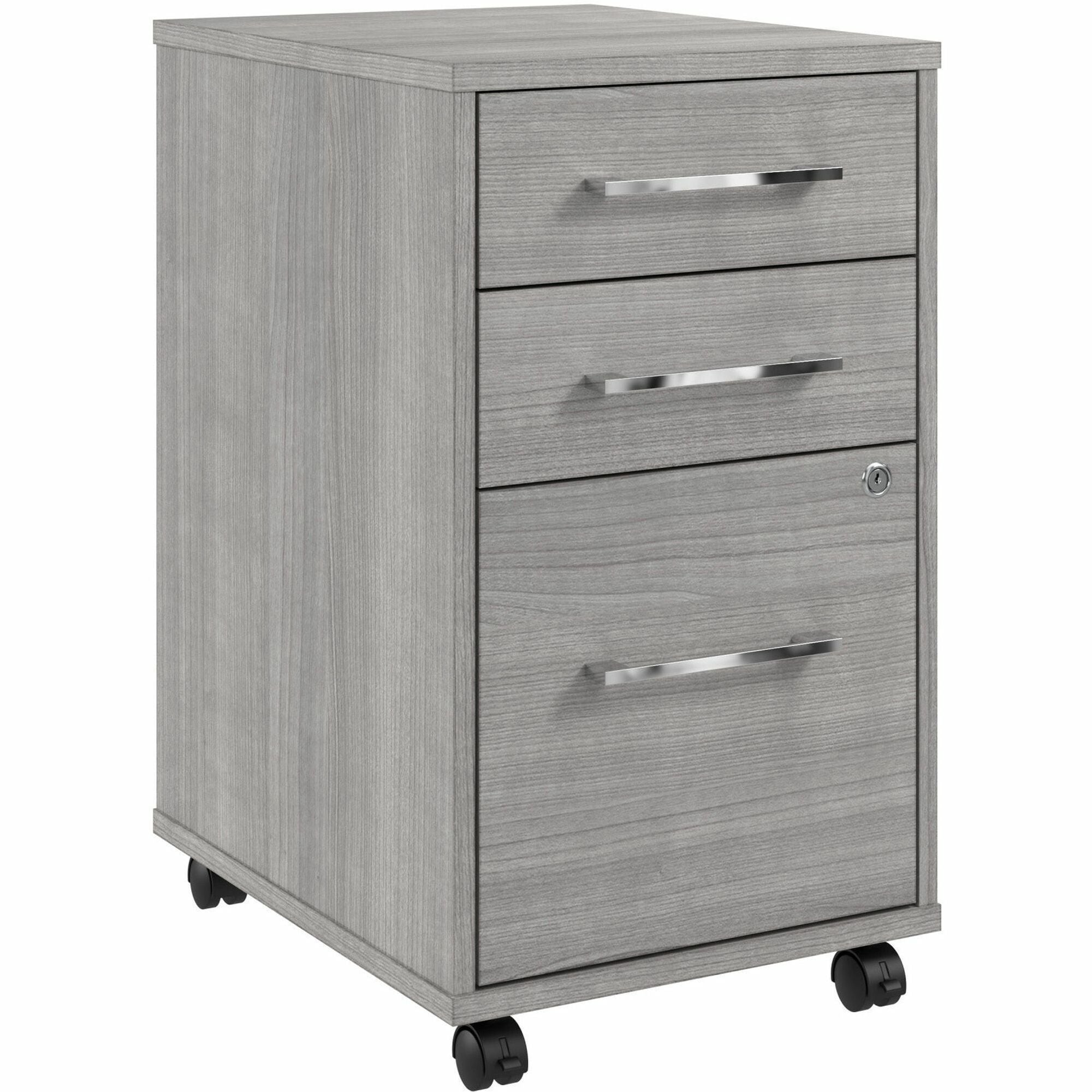 Bush Business Furniture Hustle 3 Drawer Mobile File Cabinet, Platinum Gray, 27"H x 16"W x 20"D, Metal/Plastic/TFL/Engineered Wood, Locking Drawers, Rolling Casters, Modern Style, 1 Each