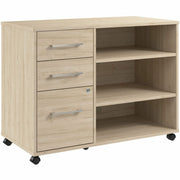 Bush Business Furniture Hustle Office Storage Cabinet with Wheels, 40" Wide, 3 Drawers, 2 Adjustable Shelves, Natural Elm Finish, 1 Each