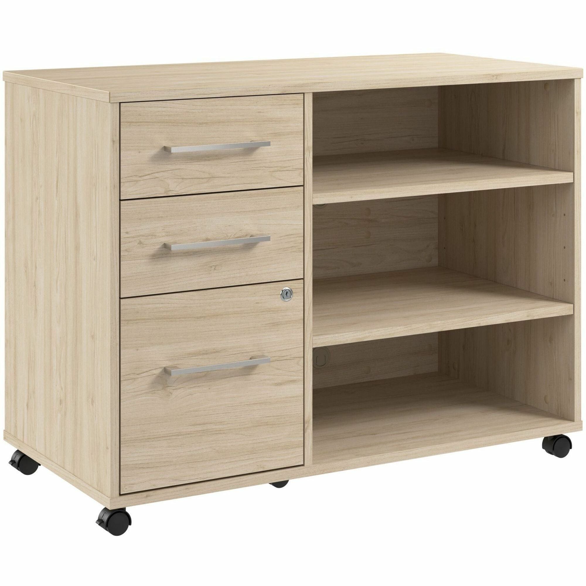 Bush Business Furniture Hustle Office Storage Cabinet with Wheels, 40" Wide, 3 Drawers, 2 Adjustable Shelves, Natural Elm Finish, 1 Each