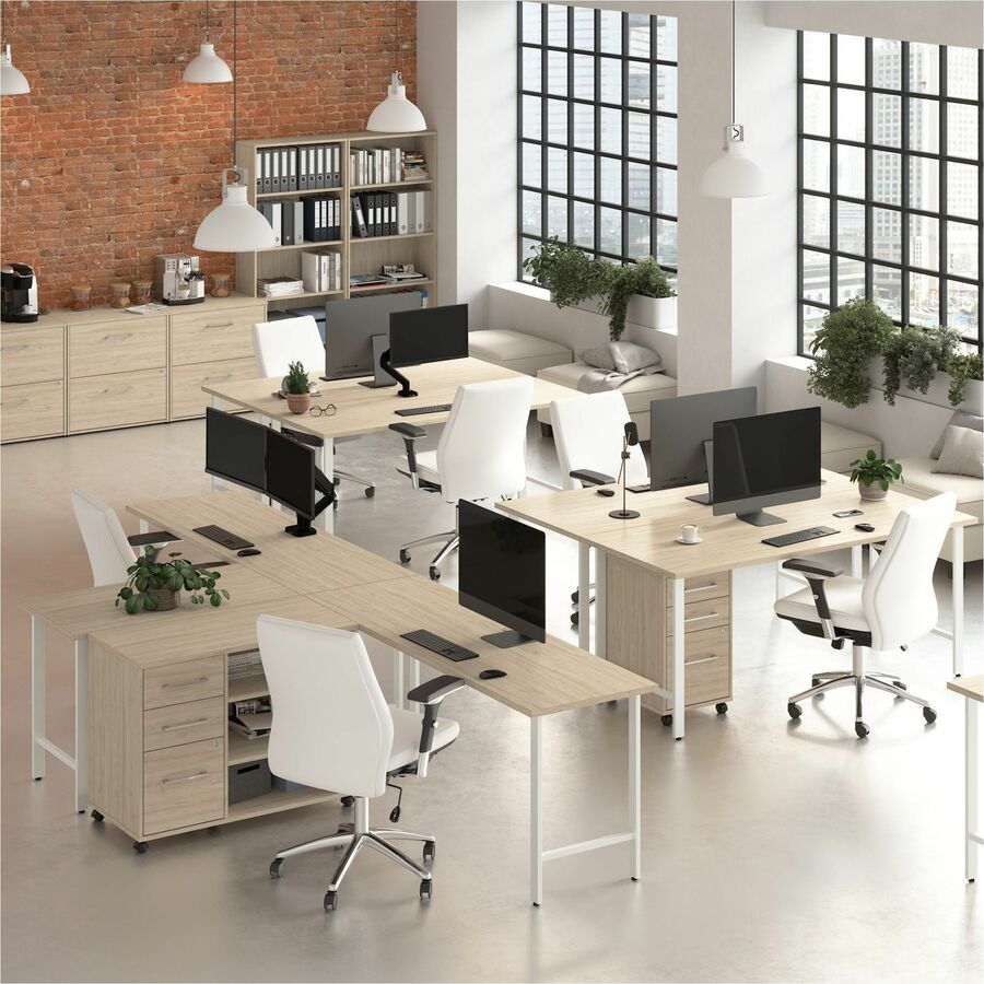 Bush Business Furniture Hustle Office Storage Cabinet with Wheels, 40" Wide, 3 Drawers, 2 Adjustable Shelves, Natural Elm Finish, 1 Each