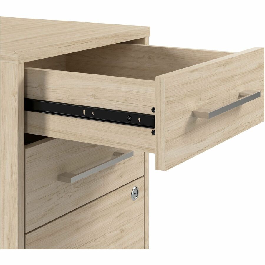 Bush Business Furniture Hustle Office Storage Cabinet with Wheels, 40" Wide, 3 Drawers, 2 Adjustable Shelves, Natural Elm Finish, 1 Each