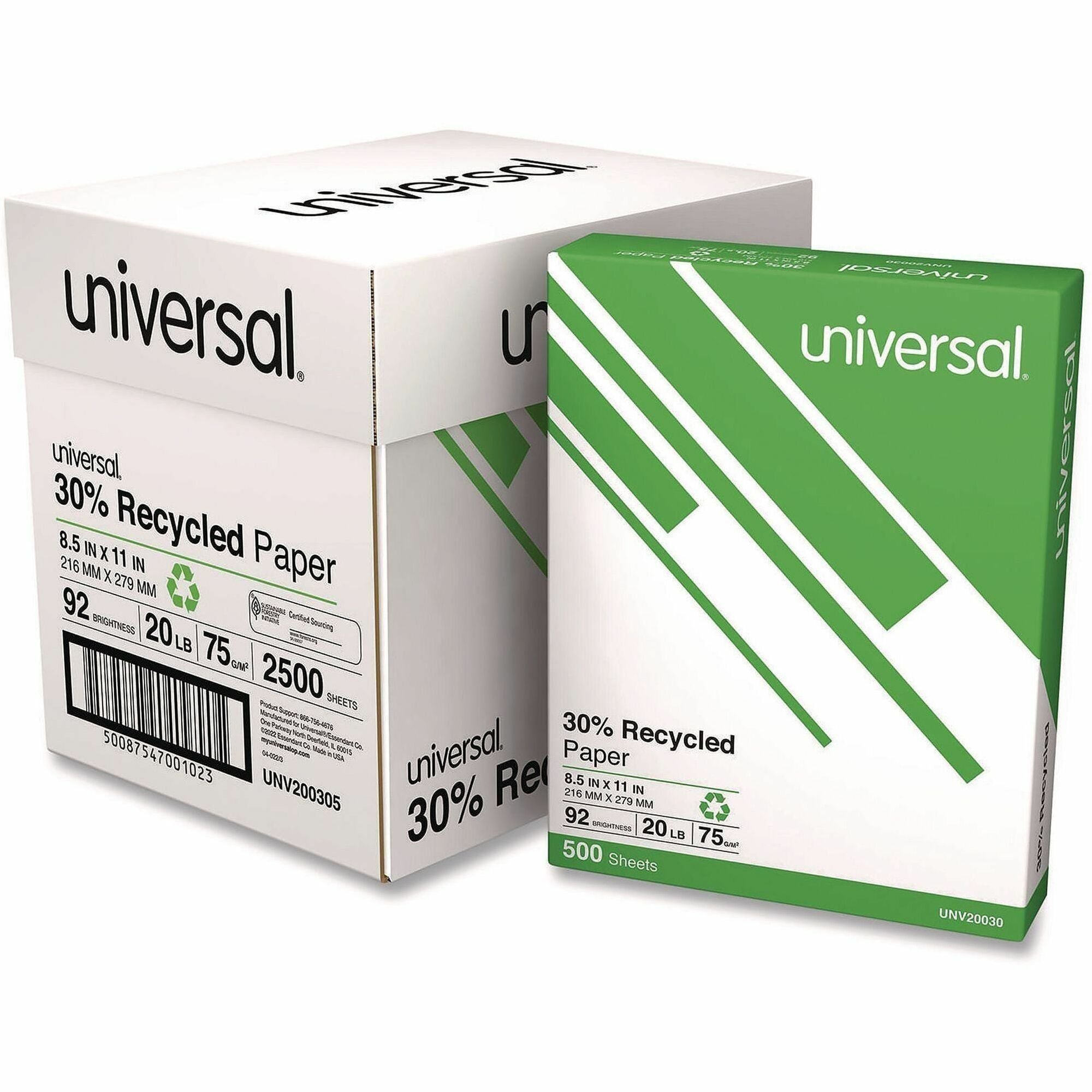 Universal Copy Paper, 92 Brightness, 20 lb, 75 g/m², White, 2500 Sheets (500 Sheets per Ream, 5 Reams per Case)