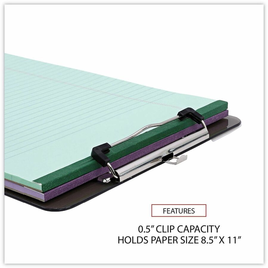 Universal Clipboard, 0.50" Clip Capacity, Storage for Paper, 8.5" x 11" Sheet Size, Plastic, Translucent Black, 1 Each