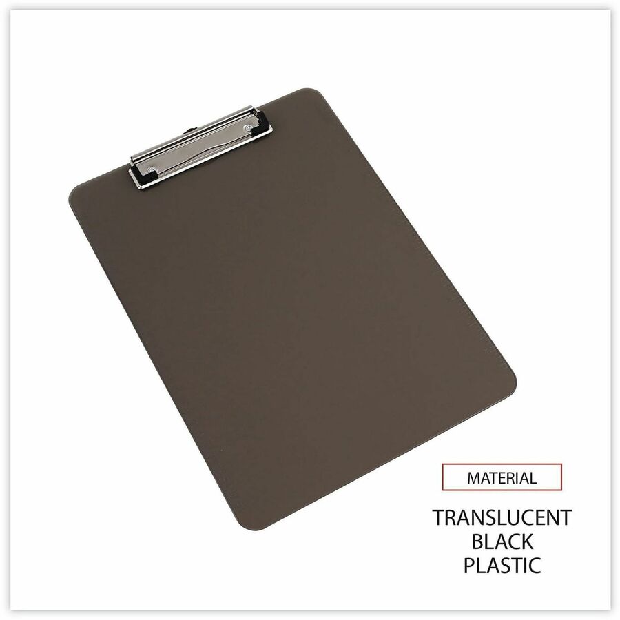 Universal Clipboard, 0.50" Clip Capacity, Storage for Paper, 8.5" x 11" Sheet Size, Plastic, Translucent Black, 1 Each