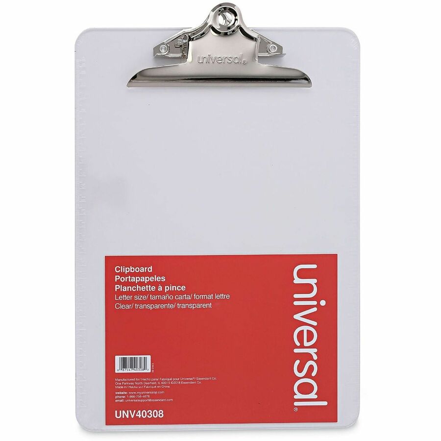 Universal Clipboard, 1.25" Clip Capacity, 8.5" x 11" Sheet Size, Plastic, Clear, 1 Each