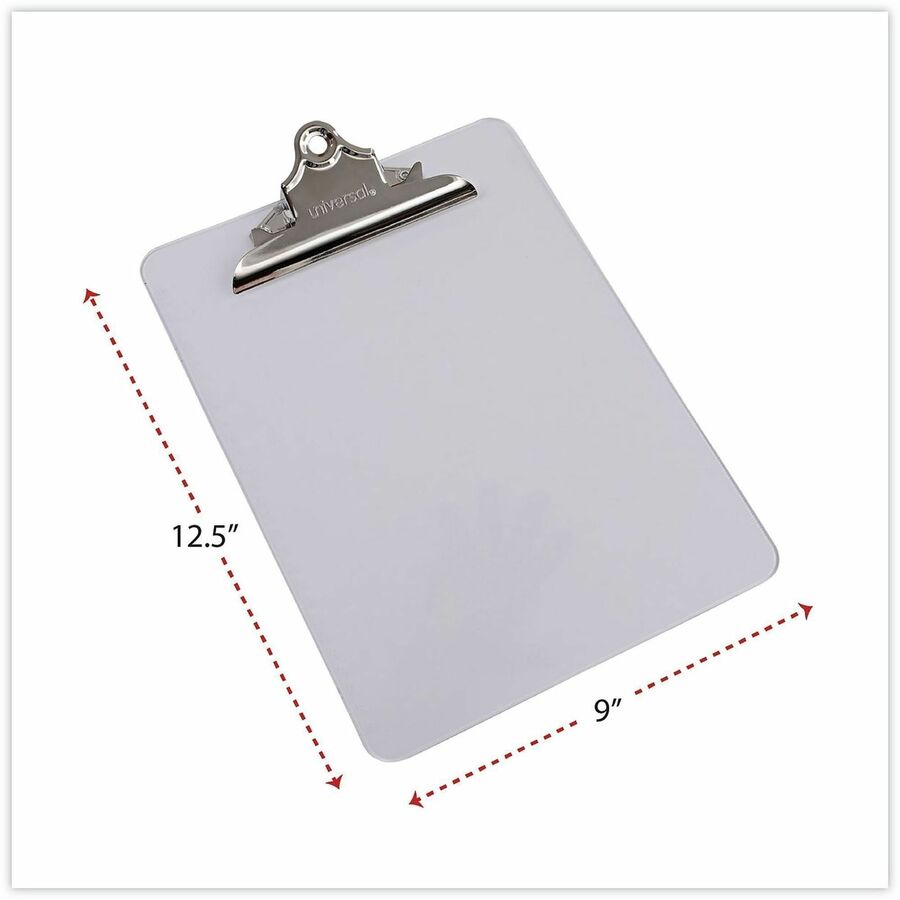 Universal Clipboard, 1.25" Clip Capacity, 8.5" x 11" Sheet Size, Plastic, Clear, 1 Each