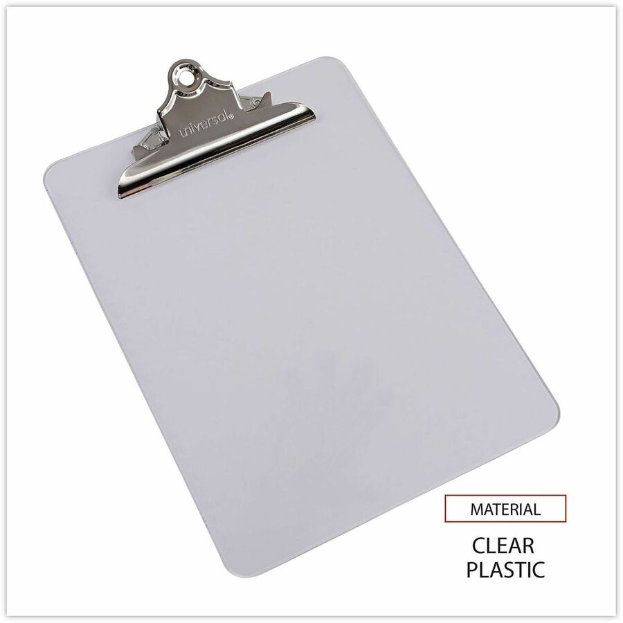 Universal Clipboard, 1.25" Clip Capacity, 8.5" x 11" Sheet Size, Plastic, Clear, 1 Each